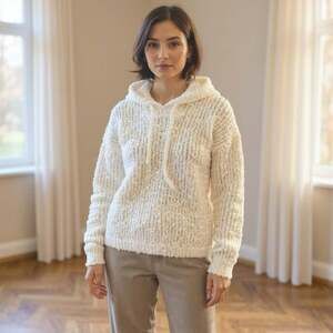 One Grey Day Boucle Hooded Crop Sweater Cream Medium NWT Wool Blend LA